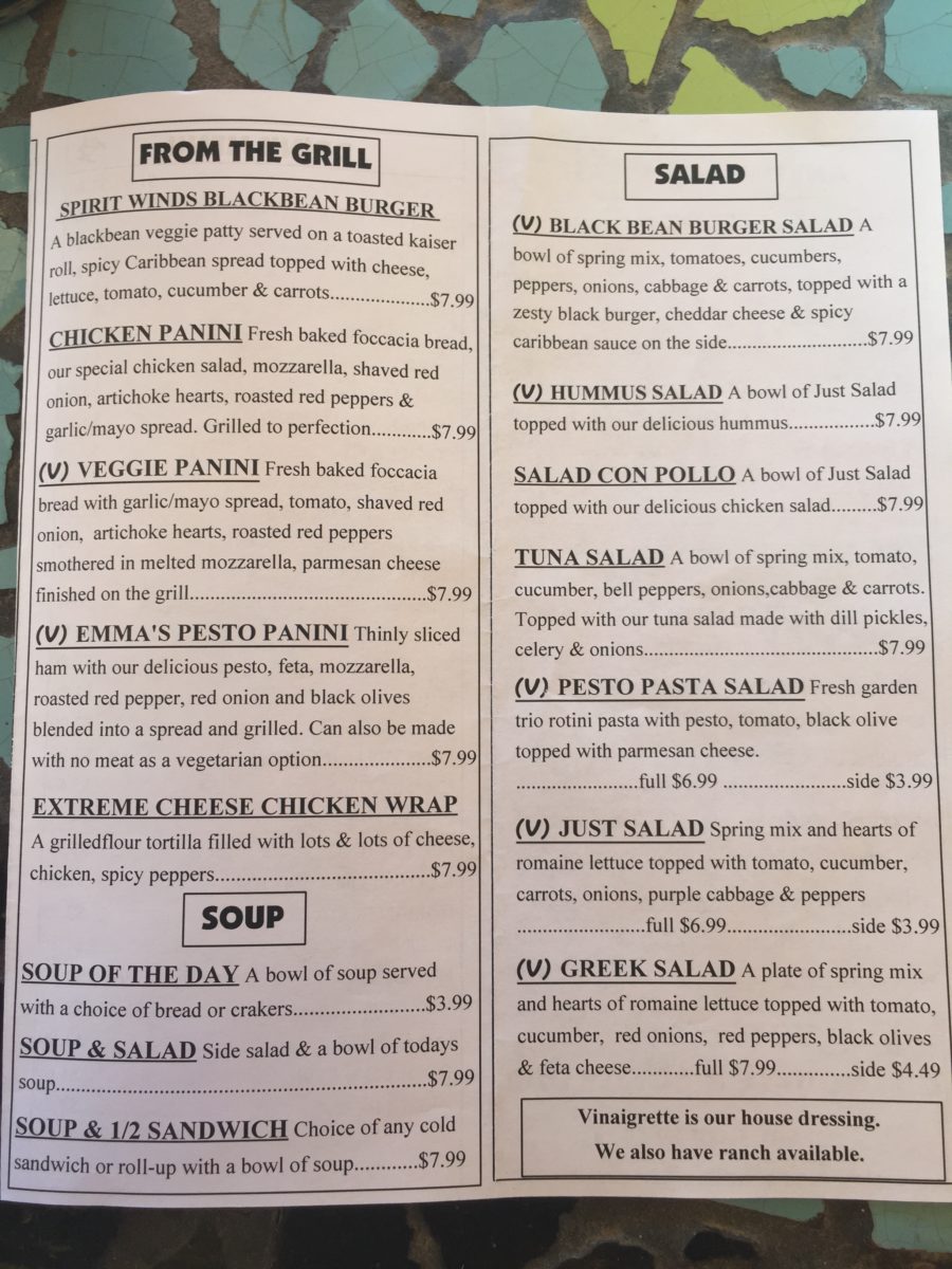 Spirit Winds Menu